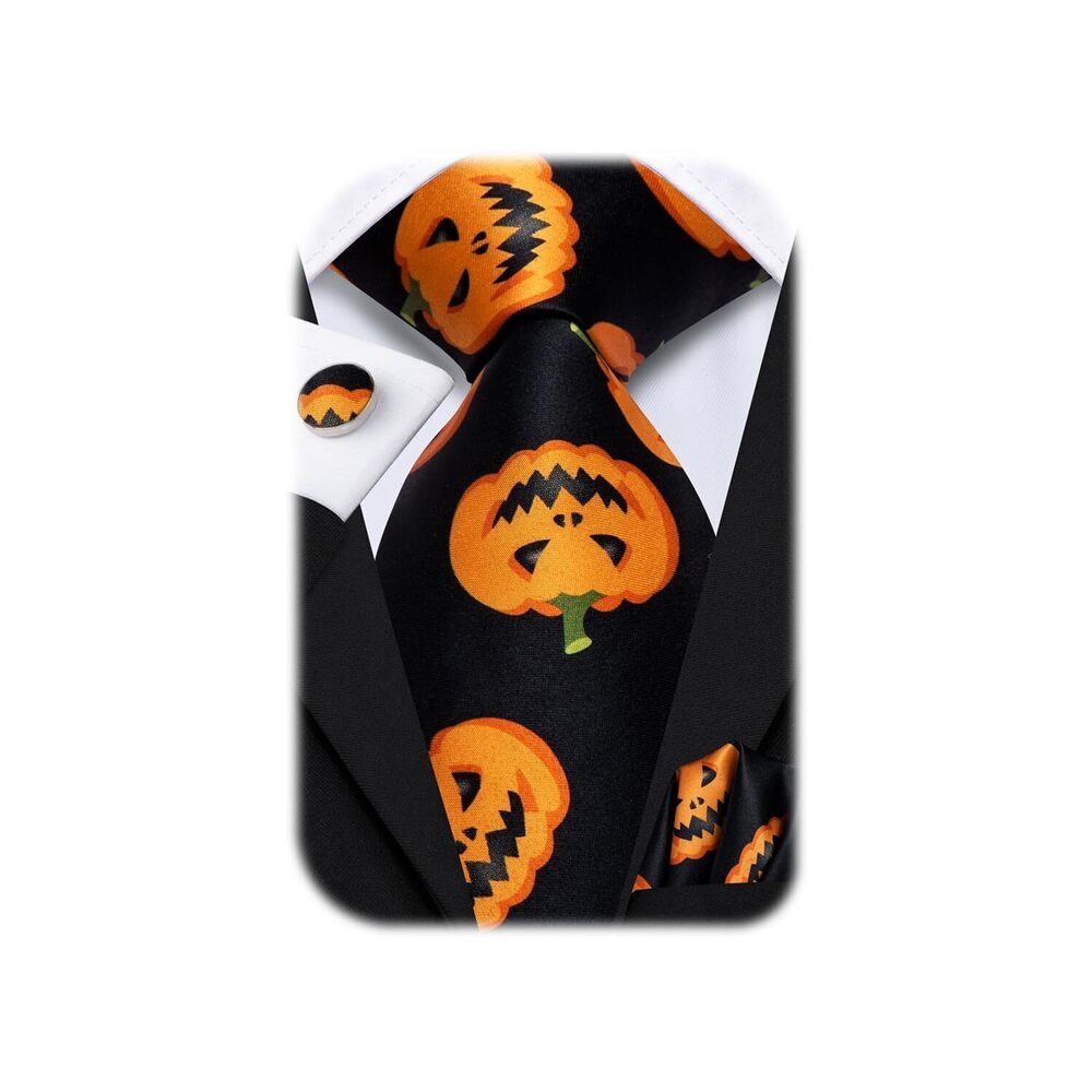 5537 Pumpkin Tie Sets Silk Halloween Orange Dress Neck Tie Fun Necktie